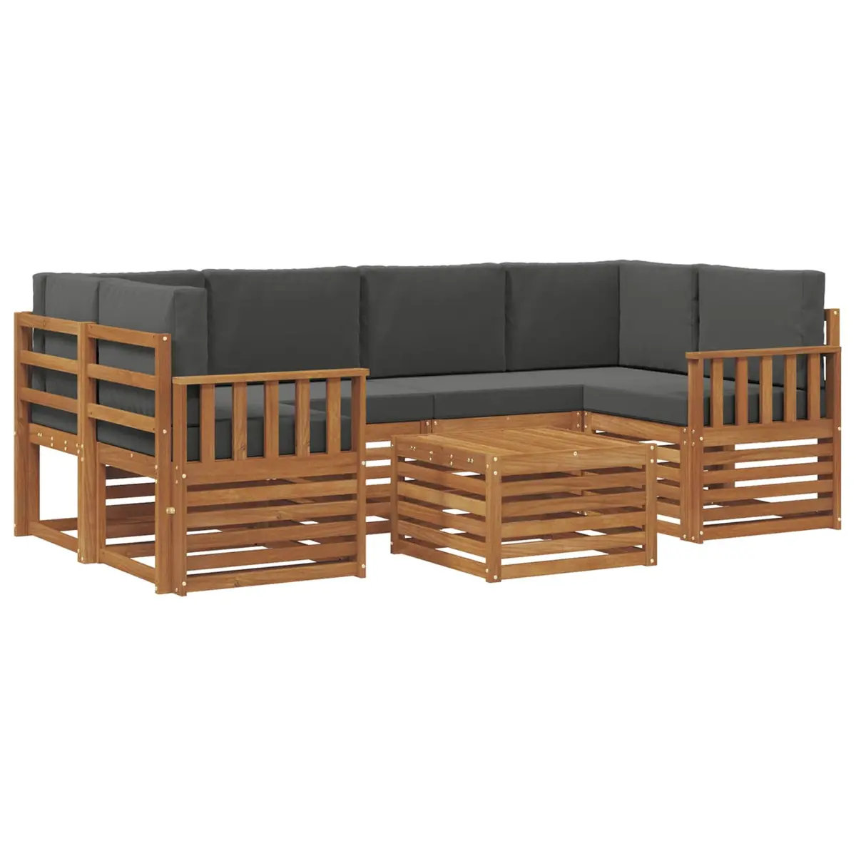 Outdoor Sofa Set Natural Anthracite 7 Piece Solid Wood Modular Garden Furniture