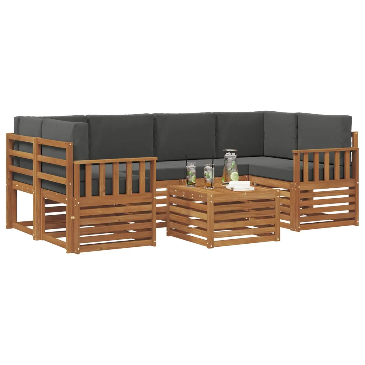 Outdoor Sofa Set Natural Anthracite 7 Piece Solid Wood Modular Garden Furniture