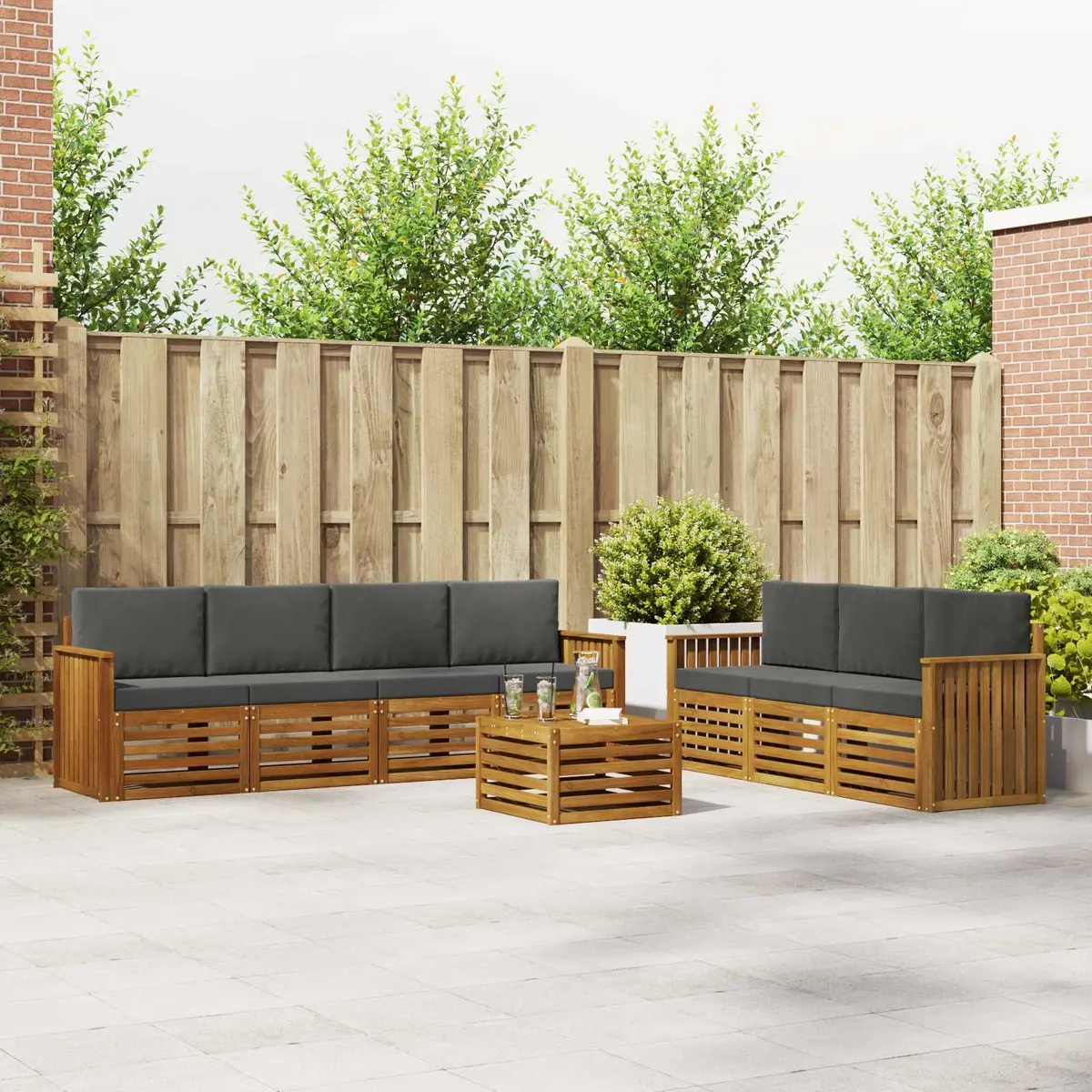 Outdoor Sofa Set 8 Pieces Garden Furniture Natural Anthracite Wood Modular