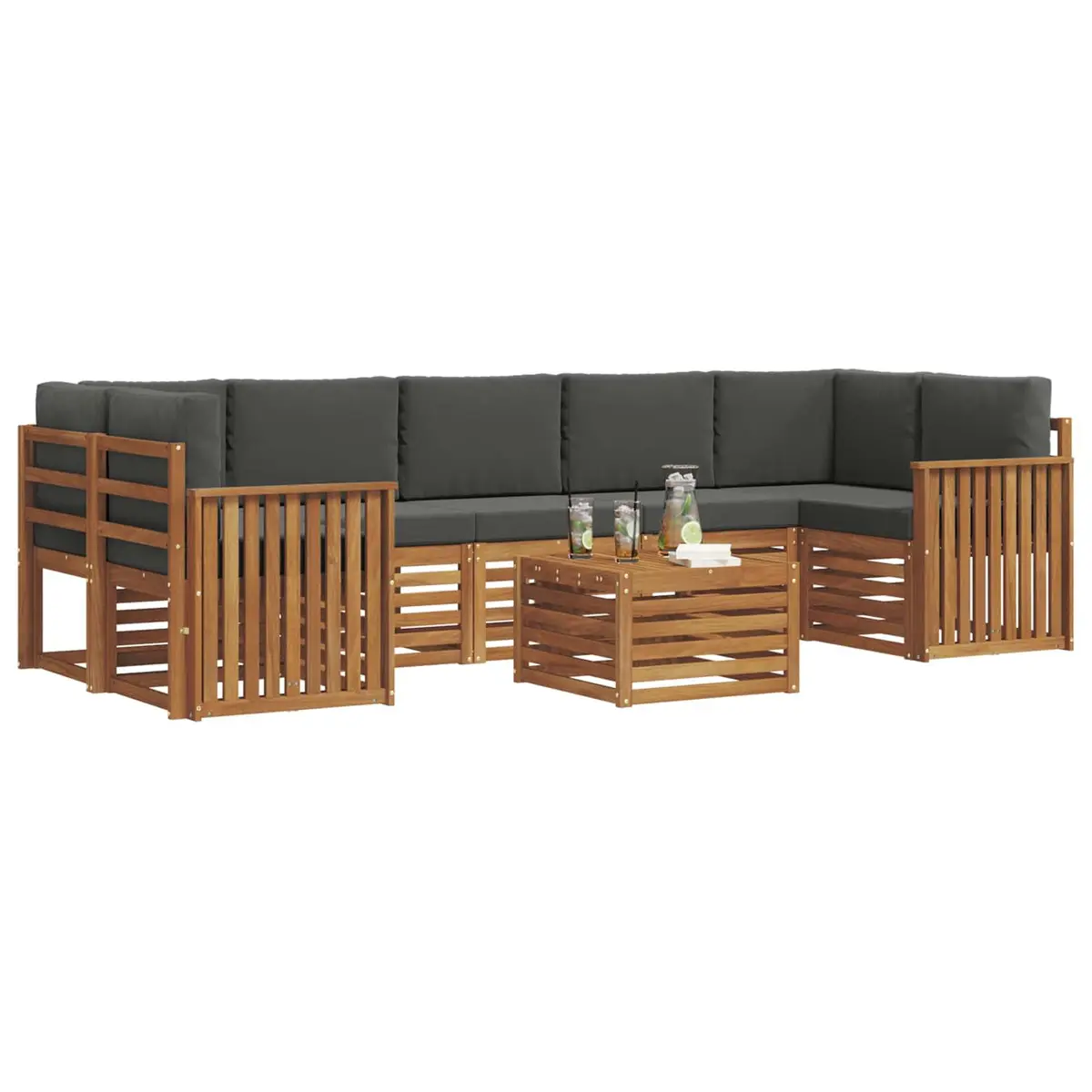 Outdoor Sofa Set 8 Pieces Natural Anthracite Solid Acacia Wood Garden Furniture