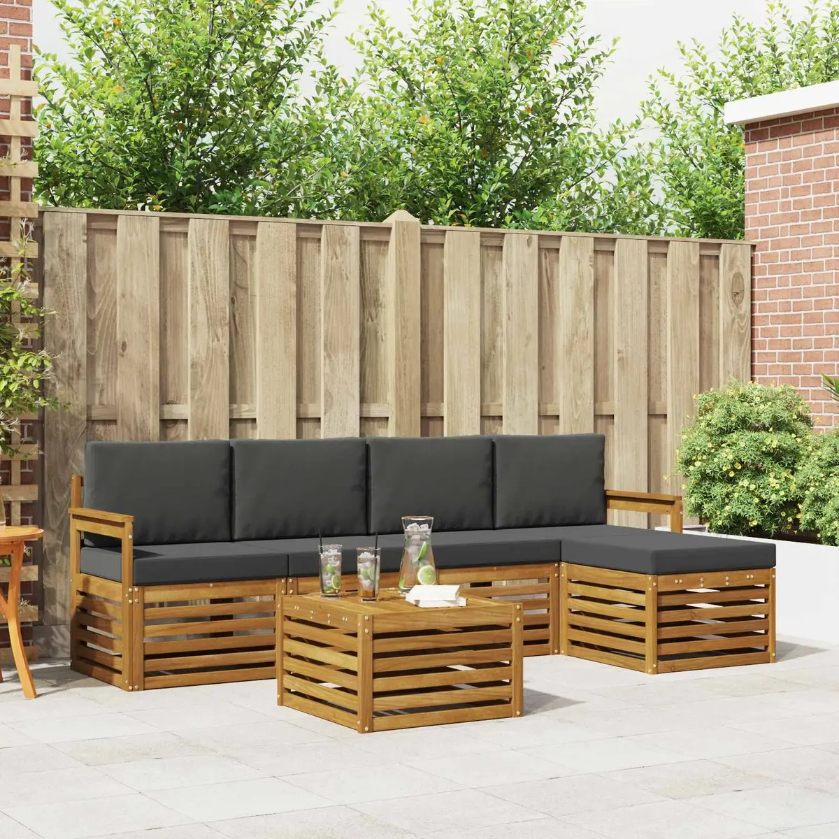 Outdoor Sofa Set Natural Anthracite 6 Piece Modular Lounge with Cushions
