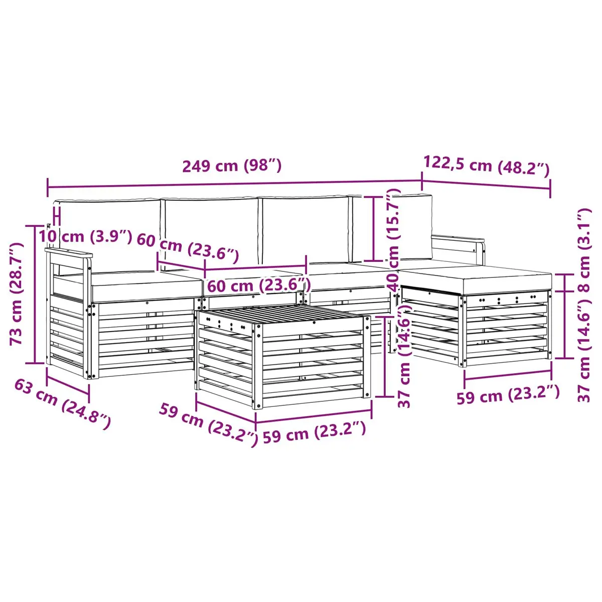 Outdoor Sofa Set Natural Anthracite 6 Piece Modular Lounge with Cushions