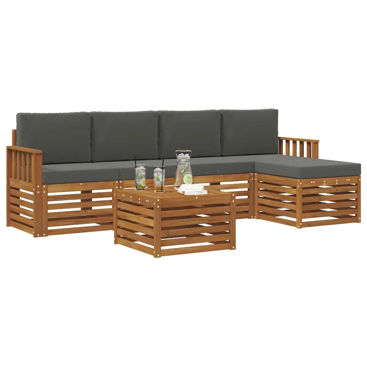 Outdoor Sofa Set Natural Anthracite 6 Piece Modular Acacia Wood with Cushions