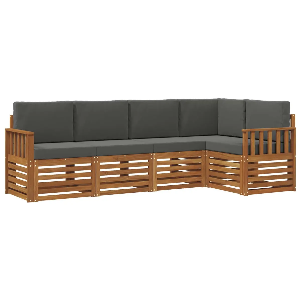 Modular Sectional Sofa Set 5 Pcs Natural Anthracite Solid Acacia Wood Outdoor Garden Furniture