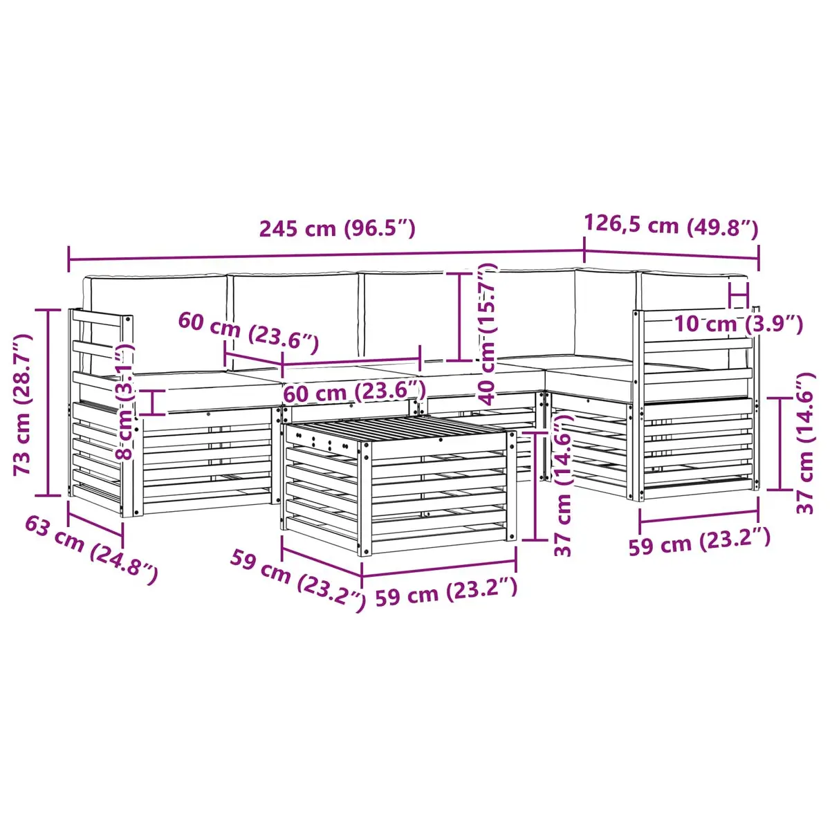 Sectional Sofa Set 6 pcs Outdoor Garden Furniture Modular Lounge Natural
