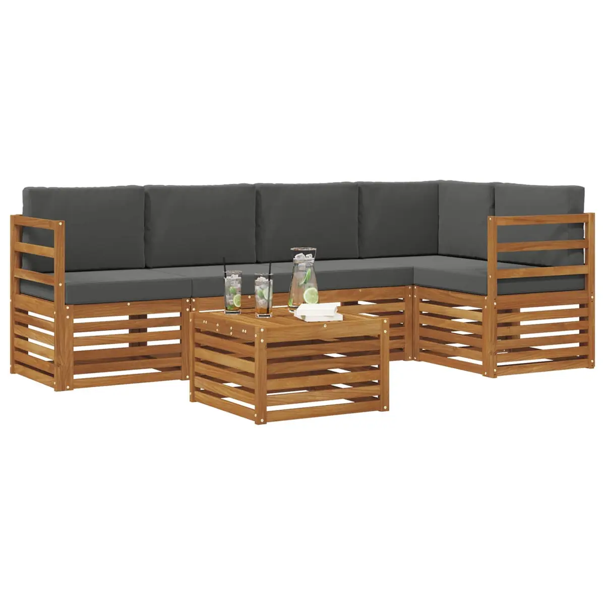 Sectional Sofa Set 6 pcs Outdoor Garden Furniture Modular Lounge Natural