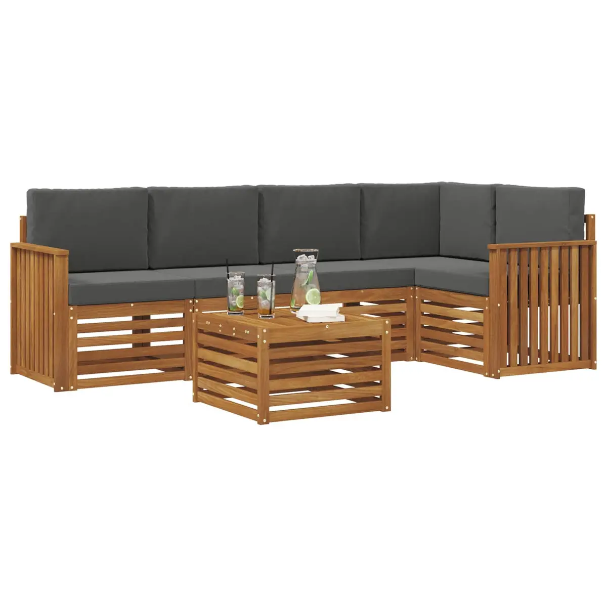 Sectional Sofa Set 6 Pieces Outdoor Garden Furniture Natural Anthracite Modular