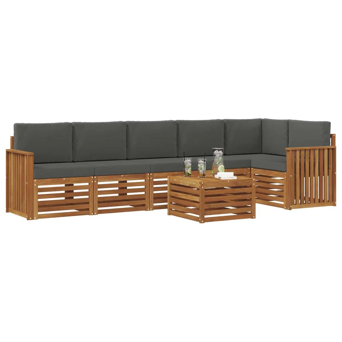 Outdoor Sectional Sofa Set 7 Pcs Garden Patio Furniture Natural Anthracite