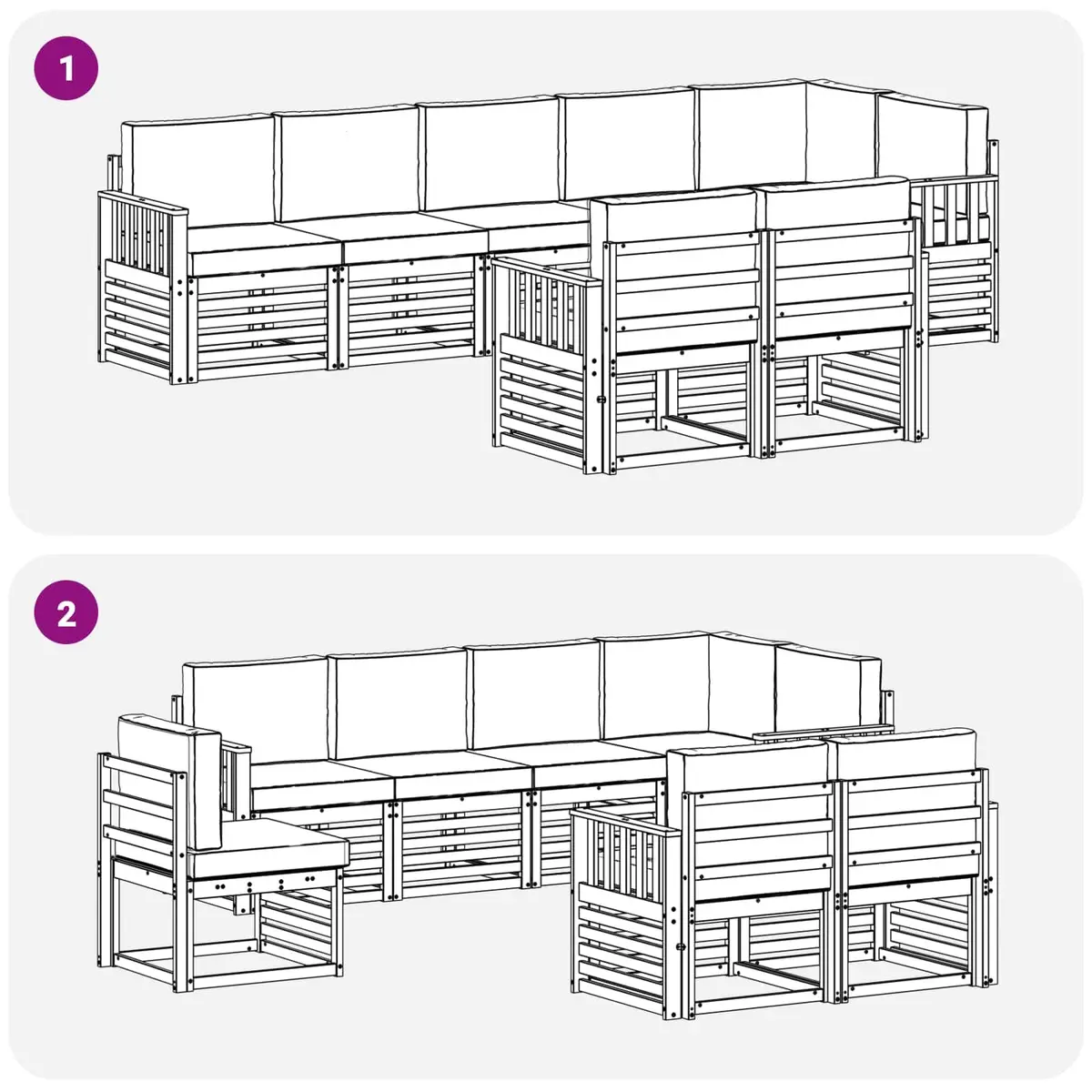 Outdoor Sofa Set 8 Pieces Natural Anthracite Wood Garden Furniture Modular