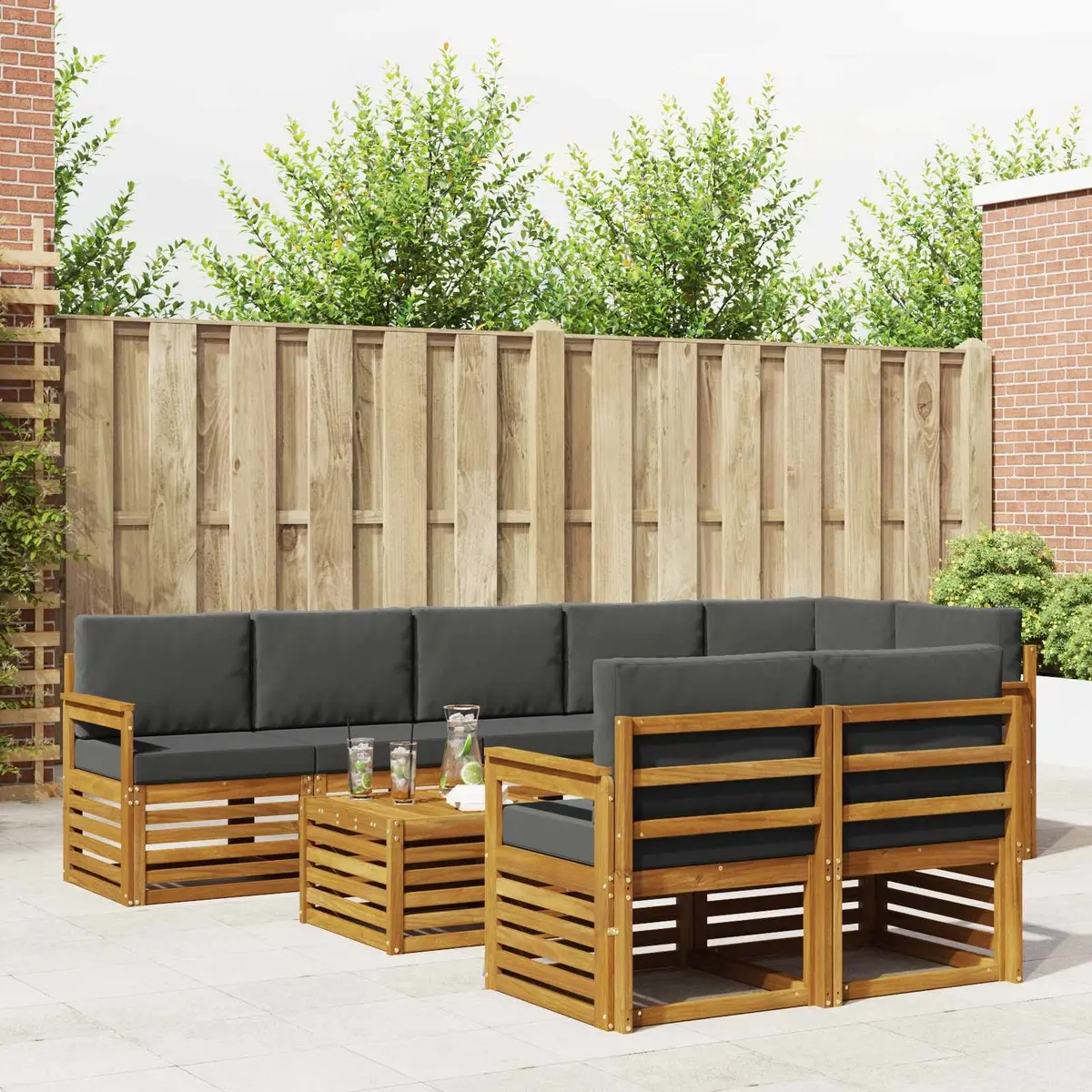 Outdoor Sectional Sofa Set 9 Pieces Modular Garden Furniture Natural Anthracite