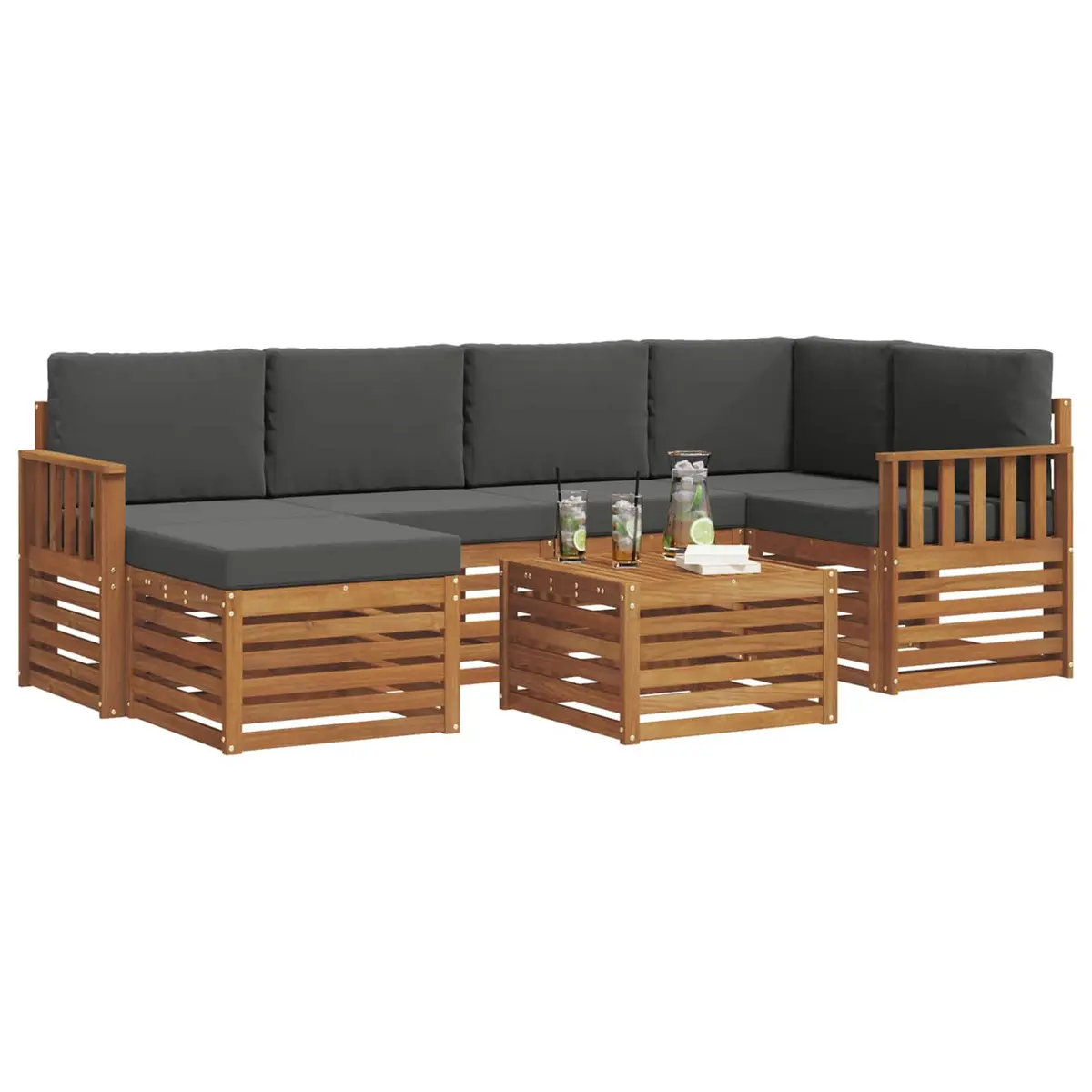 Sectional Sofa Set Outdoor Garden Furniture 7 pcs Natural Anthracite Lounging
