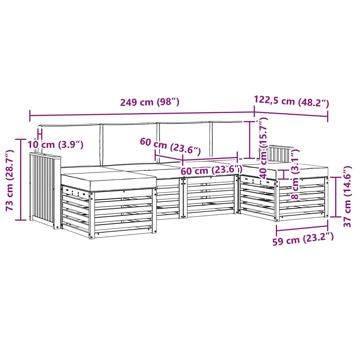 Outdoor Sofa Set 6 Piece Modular Garden Patio Furniture Solid Acacia Wood Brown