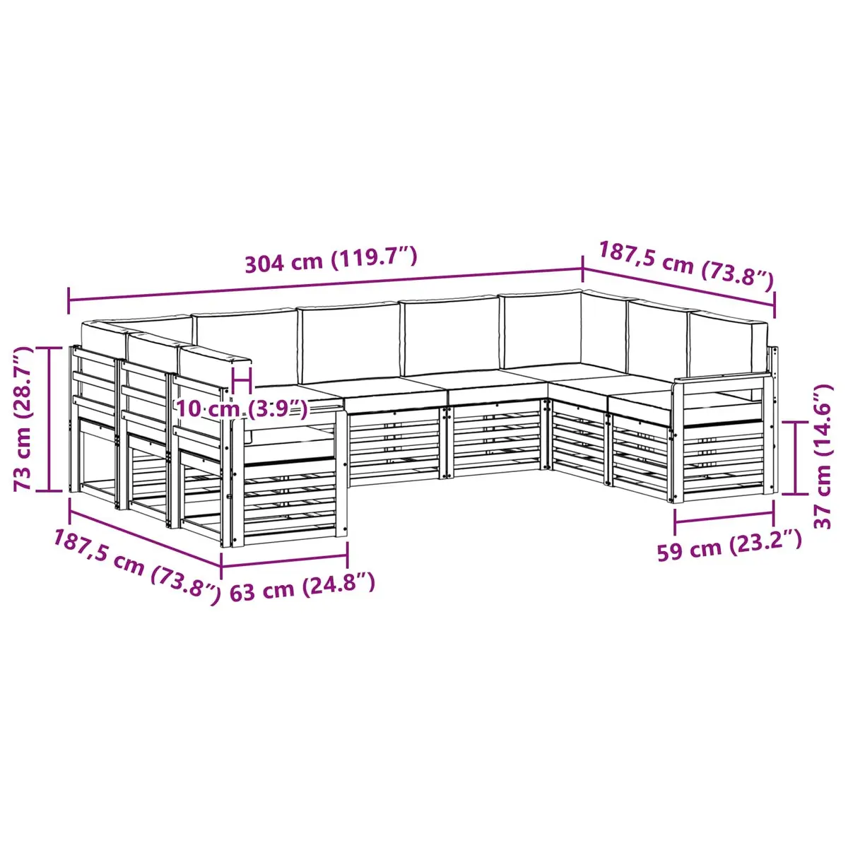 Sectional Sofa Set Brown 9 Pieces Outdoor Garden Furniture Modular Lounge