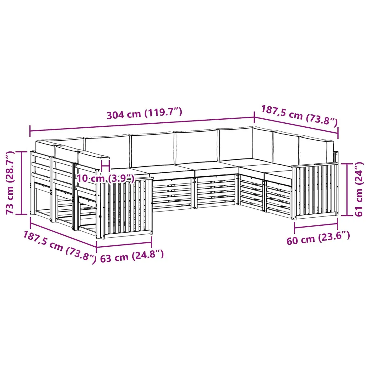Outdoor Sectional Sofa Set 9 Piece Modular Garden Furniture Acacia Wood Natural