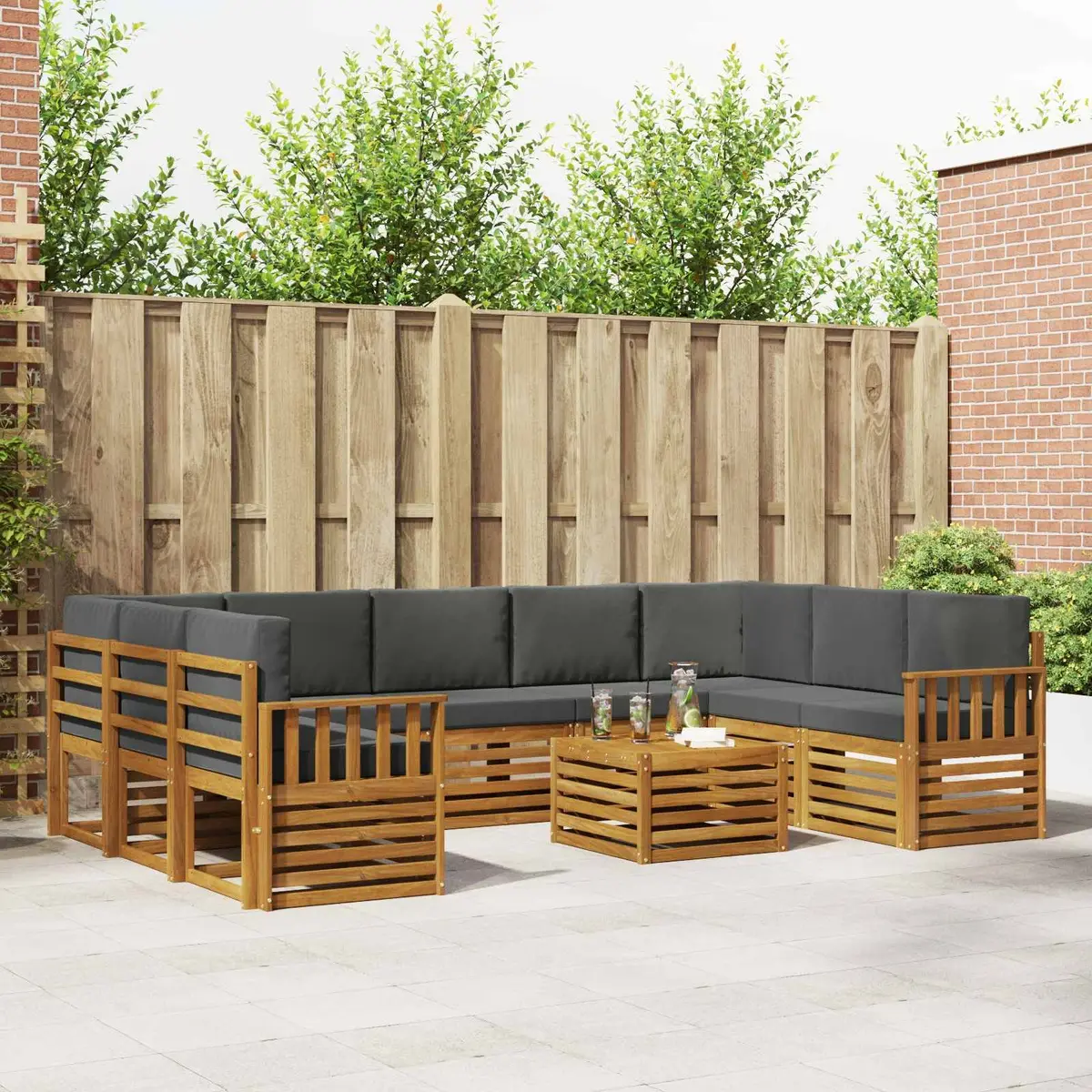 Outdoor Sofa Set 10 Piece Garden Furniture Solid Acacia Wood Patio Lounge
