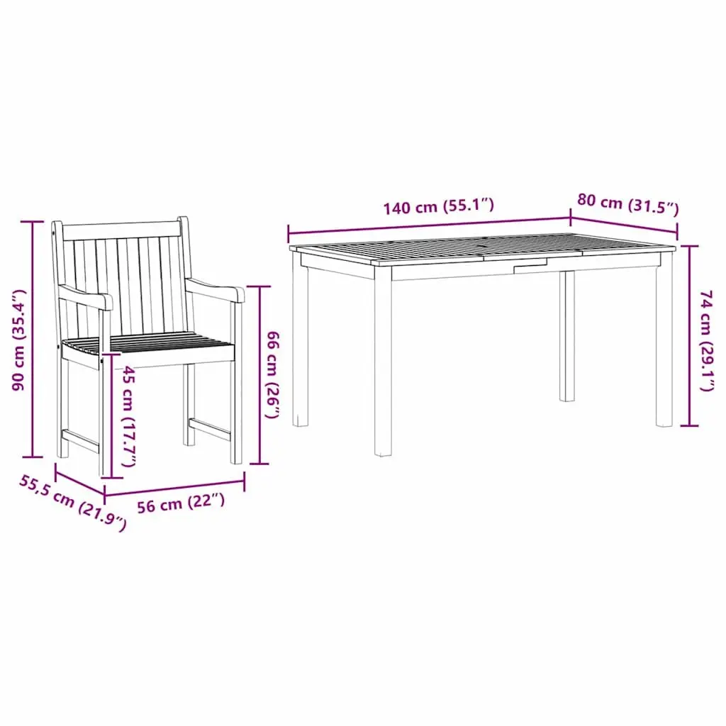 Garden Dining Set Brown 5 Pieces Solid Wood Outdoor Furniture Rustic Style