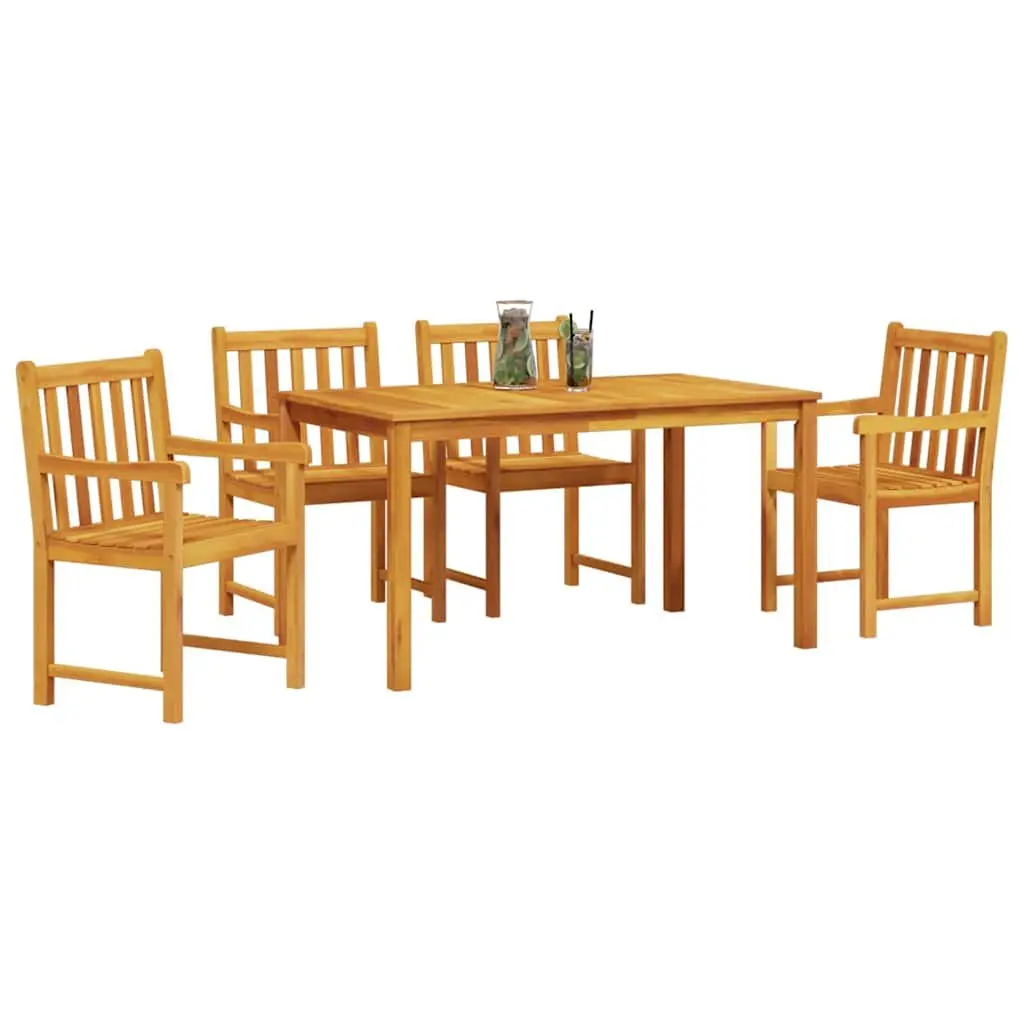 Garden Dining Set Brown 5 Pieces Solid Wood Outdoor Furniture Rustic Style