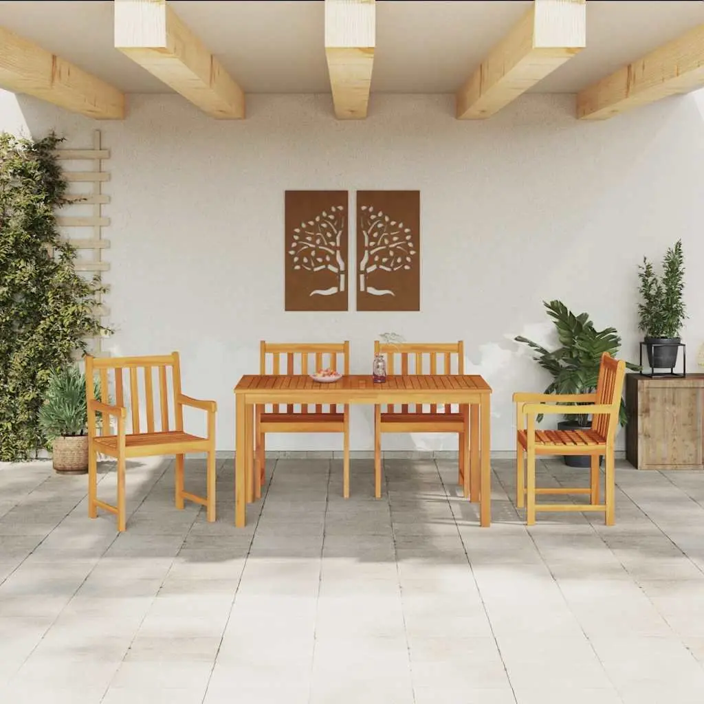 Garden Dining Set Brown 5 Pieces Solid Wood Outdoor Furniture Rustic Style