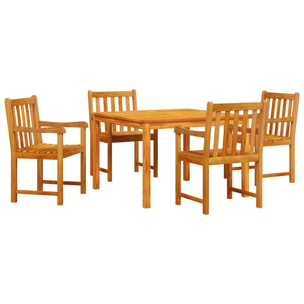 Garden Dining Set 5 Piece Outdoor Furniture Brown Solid Acacia Wood Table Chairs