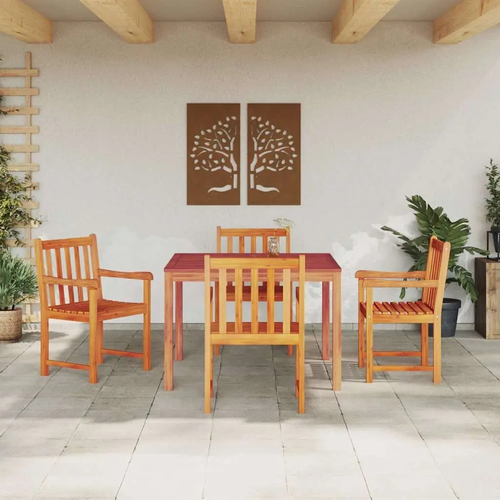 Garden Dining Set 5 Piece Outdoor Furniture Brown Solid Acacia Wood Table Chairs