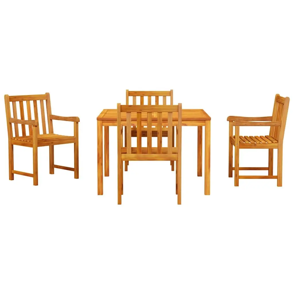 Garden Dining Set 5 Piece Outdoor Furniture Brown Solid Acacia Wood Table Chairs