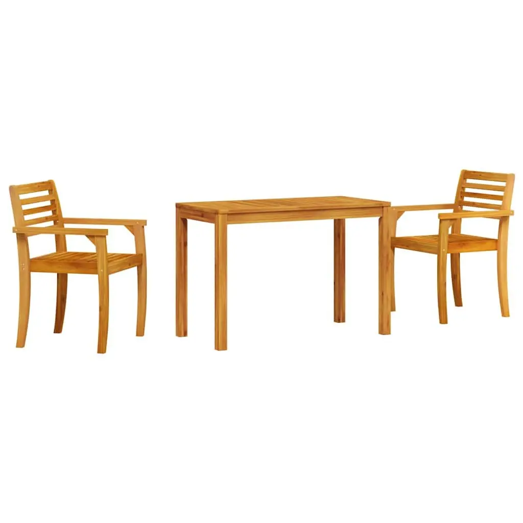 Garden Dining Set 3 Pieces Outdoor Furniture Table Chairs Brown Acacia Wood