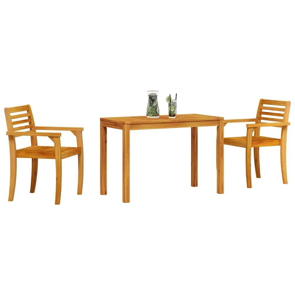 Garden Dining Set 3 Pieces Outdoor Furniture Table Chairs Brown Acacia Wood