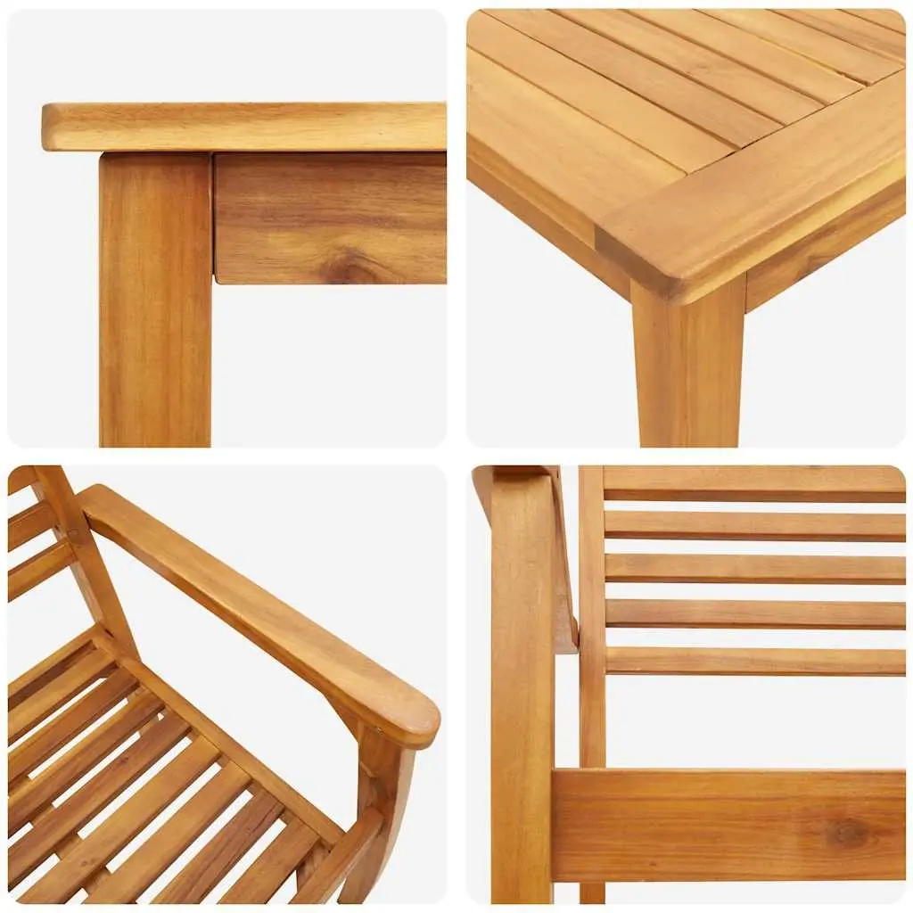 Garden Dining Set 3 Pieces Outdoor Furniture Table Chairs Brown Acacia Wood