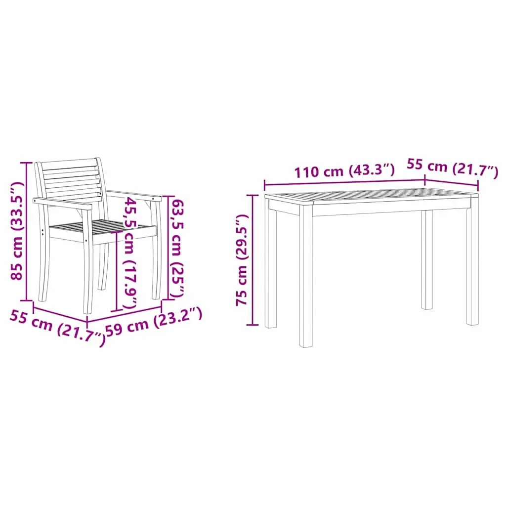 Garden Dining Set 3 Pieces Outdoor Furniture Table Chairs Brown Acacia Wood