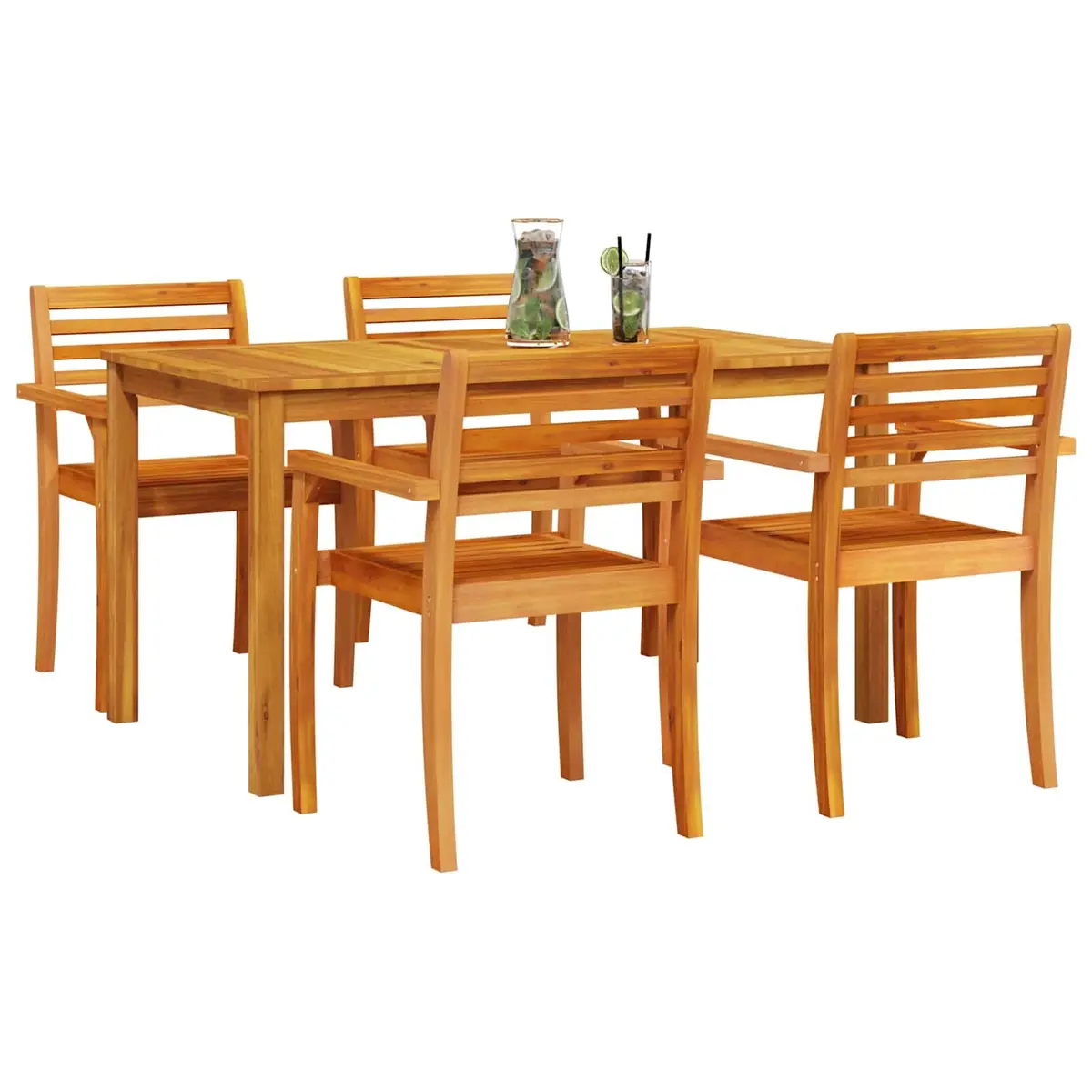 Garden Dining Set Brown 5 Piece Outdoor Patio Acacia Wood Rustic Table Chairs