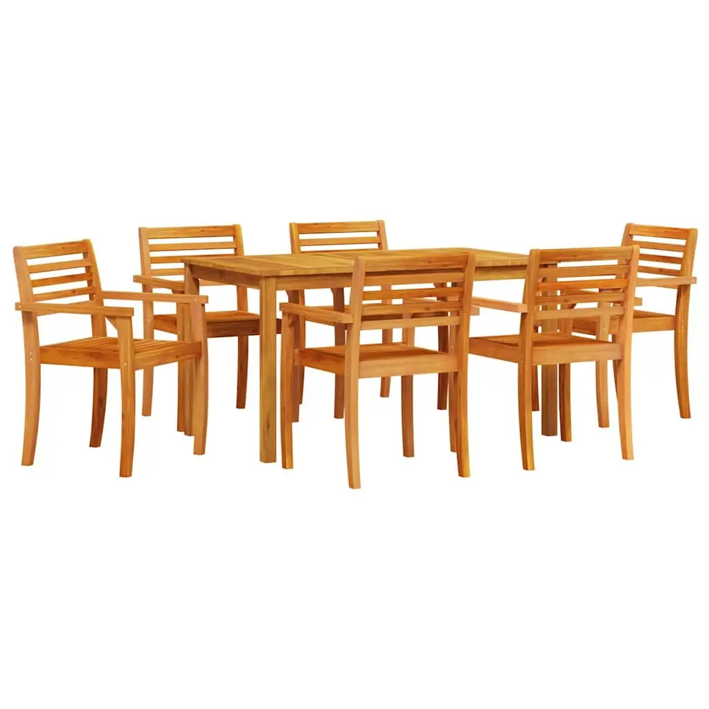 Outdoor Dining Set 7 Piece Brown Acacia Wood Garden Furniture Patio Table Chairs