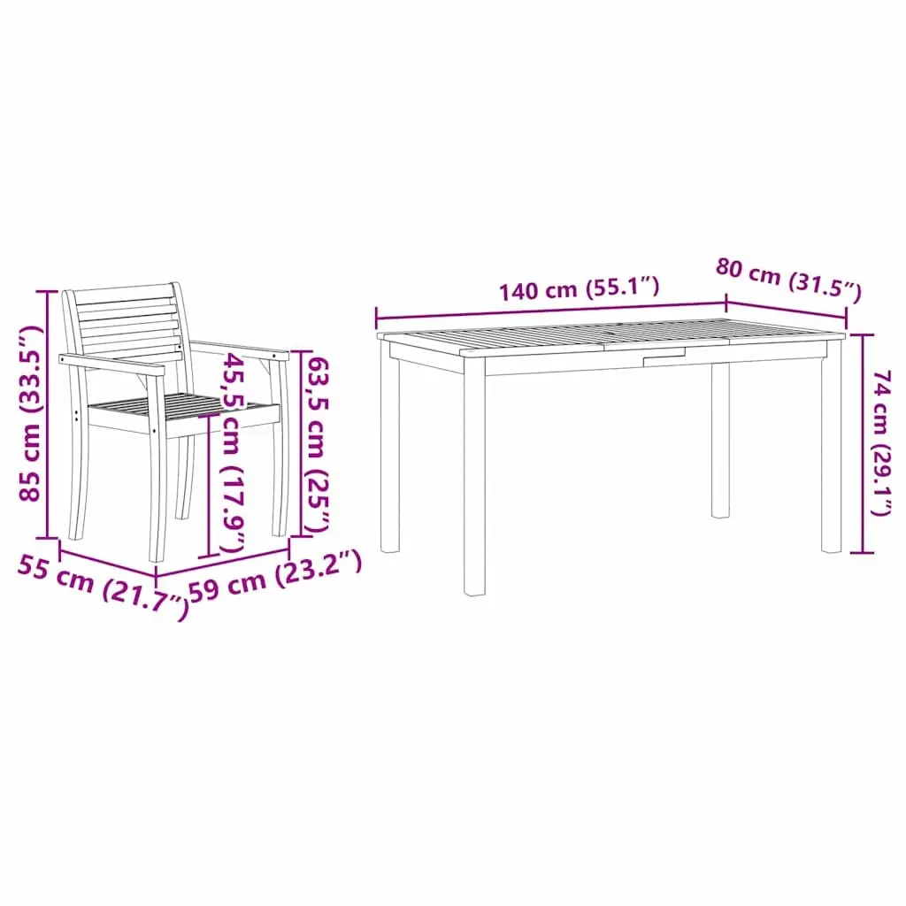 Outdoor Dining Set 7 Piece Brown Acacia Wood Garden Furniture Patio Table Chairs