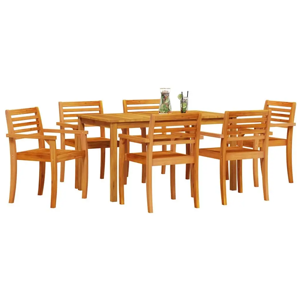 Outdoor Dining Set 7 Piece Brown Acacia Wood Garden Furniture Patio Table Chairs