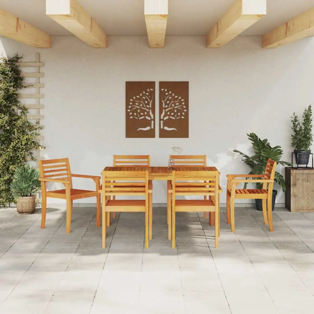 Outdoor Dining Set 7 Piece Brown Acacia Wood Garden Furniture Patio Table Chairs
