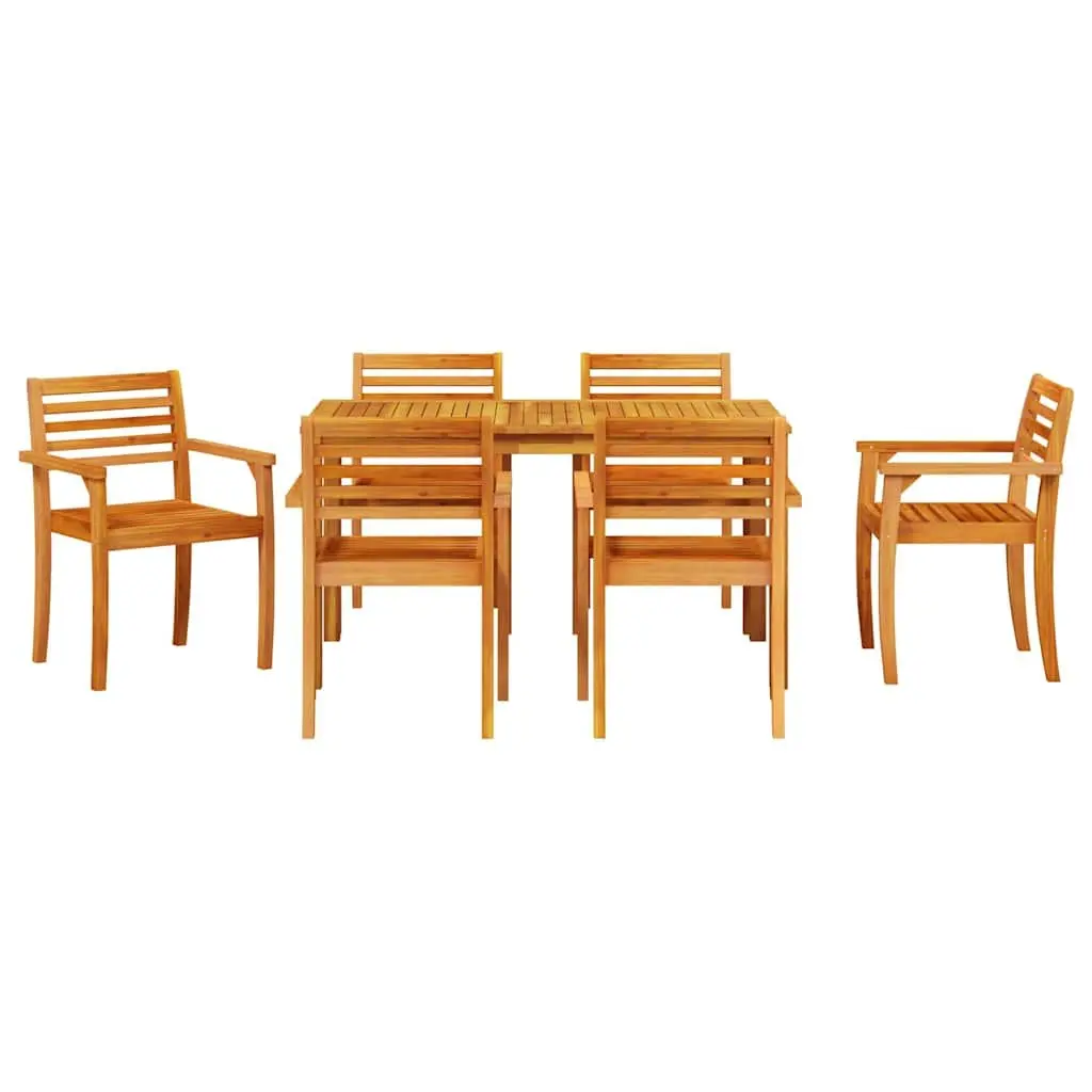 Outdoor Dining Set 7 Piece Brown Acacia Wood Garden Furniture Patio Table Chairs