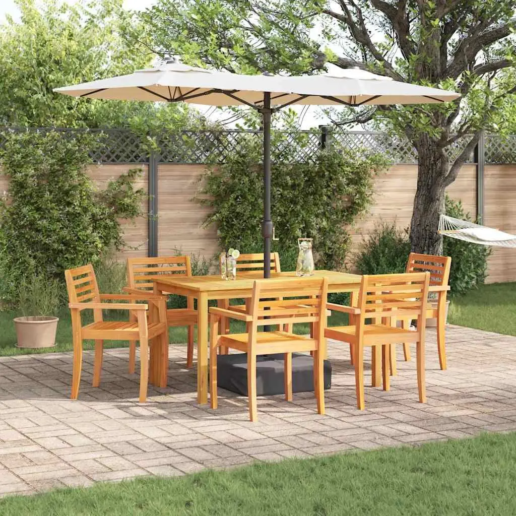 Garden Dining Set Brown 7 Piece Solid Acacia Wood Outdoor Furniture Patio Table