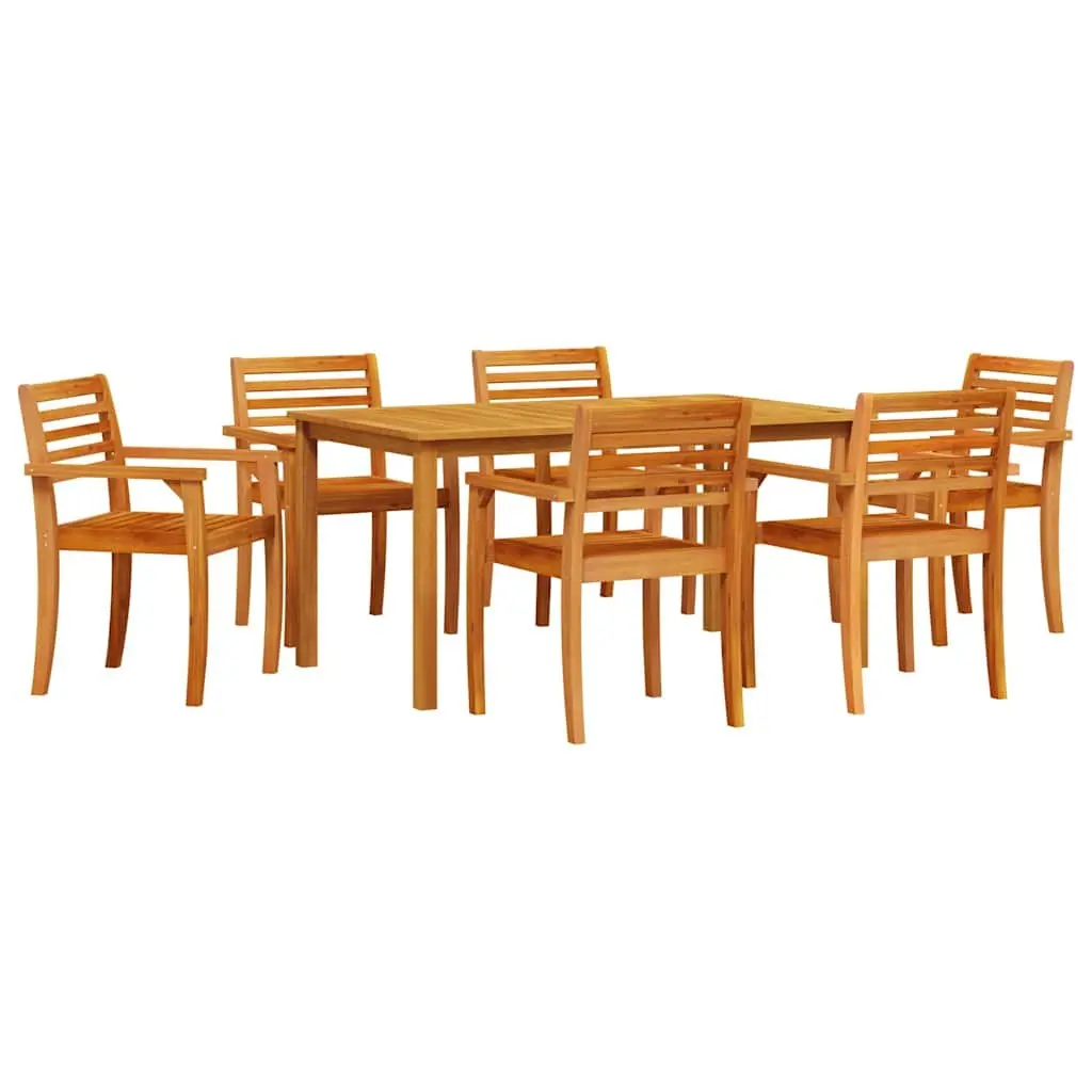 Garden Dining Set Brown 7 Piece Solid Acacia Wood Outdoor Furniture Patio Table