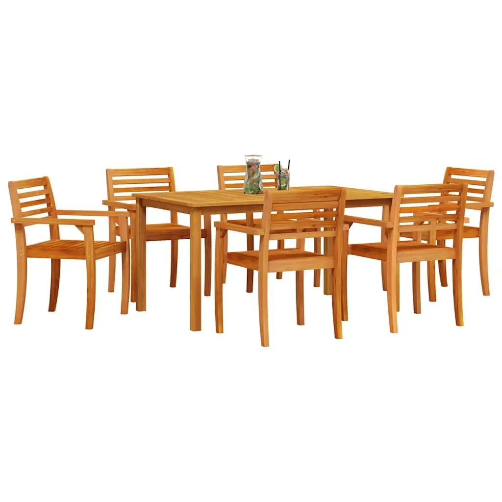 Garden Dining Set Brown 7 Piece Solid Acacia Wood Outdoor Furniture Patio Table