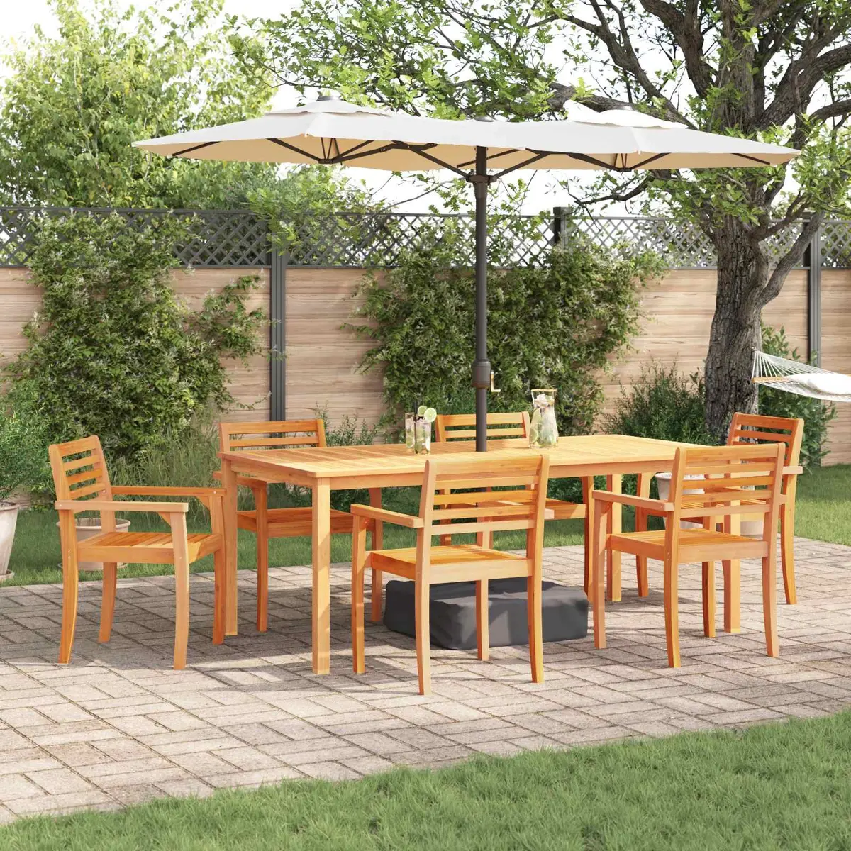 Garden Dining Set Brown 7 Piece Solid Acacia Wood Outdoor Furniture Patio Table