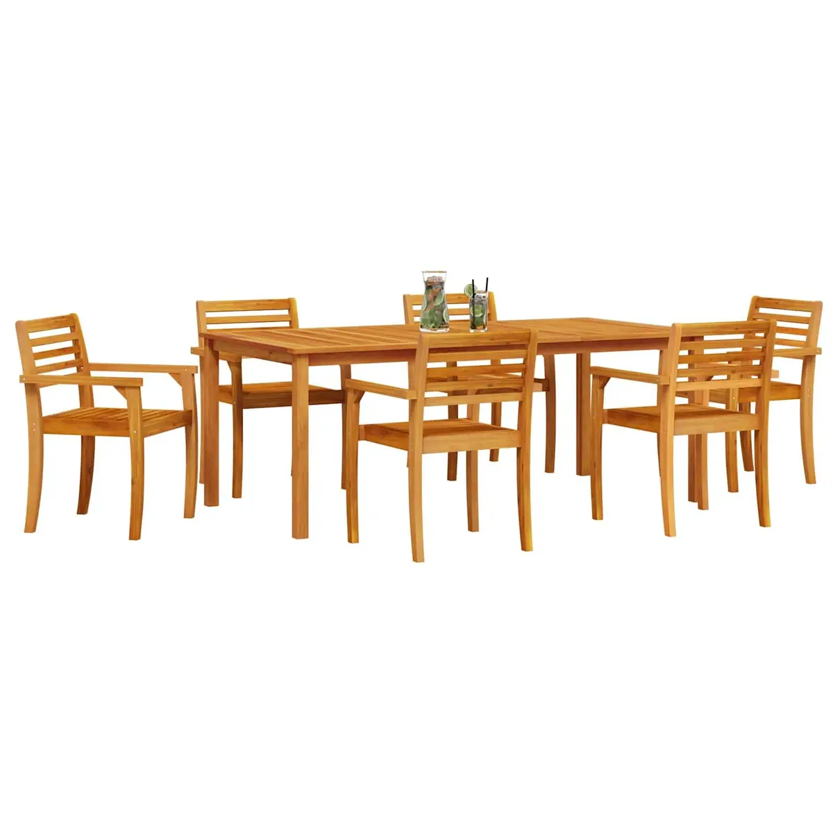 Garden Dining Set Brown 7 Piece Solid Acacia Wood Outdoor Furniture Patio Table