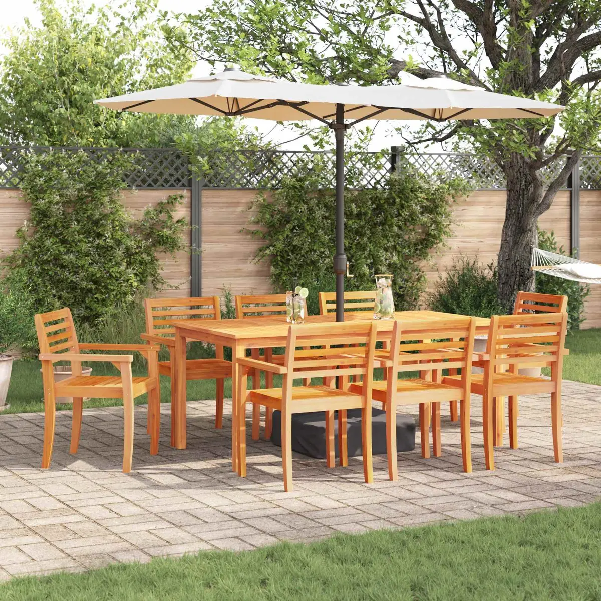 Garden Dining Set 9 Piece Brown Acacia Wood Outdoor Furniture Patio Table Chairs