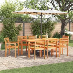 Concise 9-Piece Outdoor Dining Set in Brown Acacia Wood