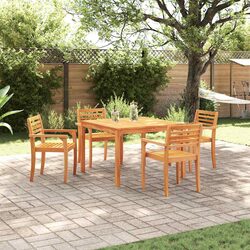 5-Piece Brown Acacia Wood Dining Set - Reliable and Stylish