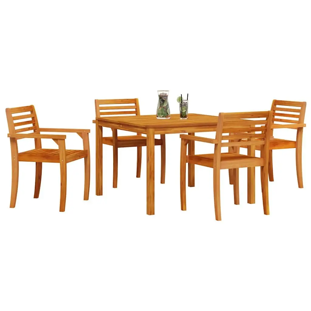 Garden Dining Set Brown 5 Piece Acacia Wood Outdoor Furniture Rustic Style