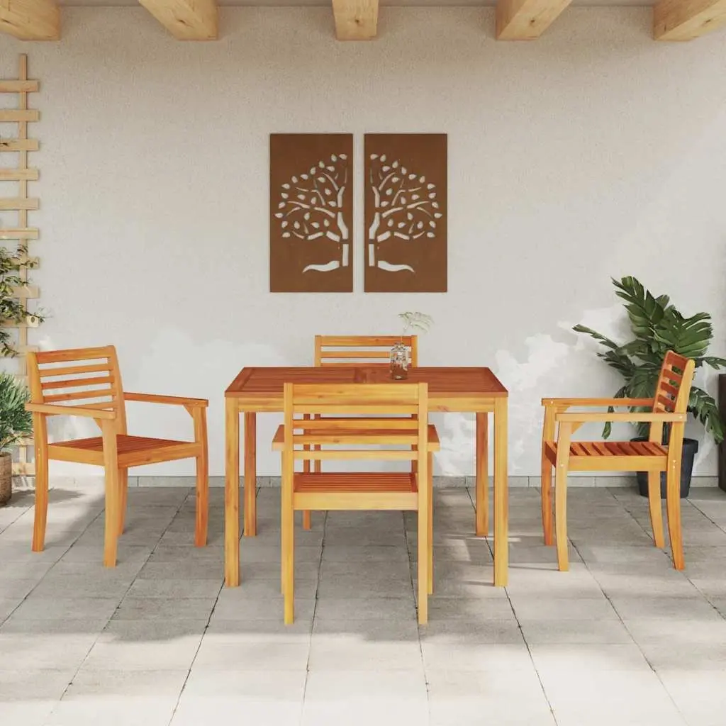 Garden Dining Set Brown 5 Piece Acacia Wood Outdoor Furniture Rustic Style