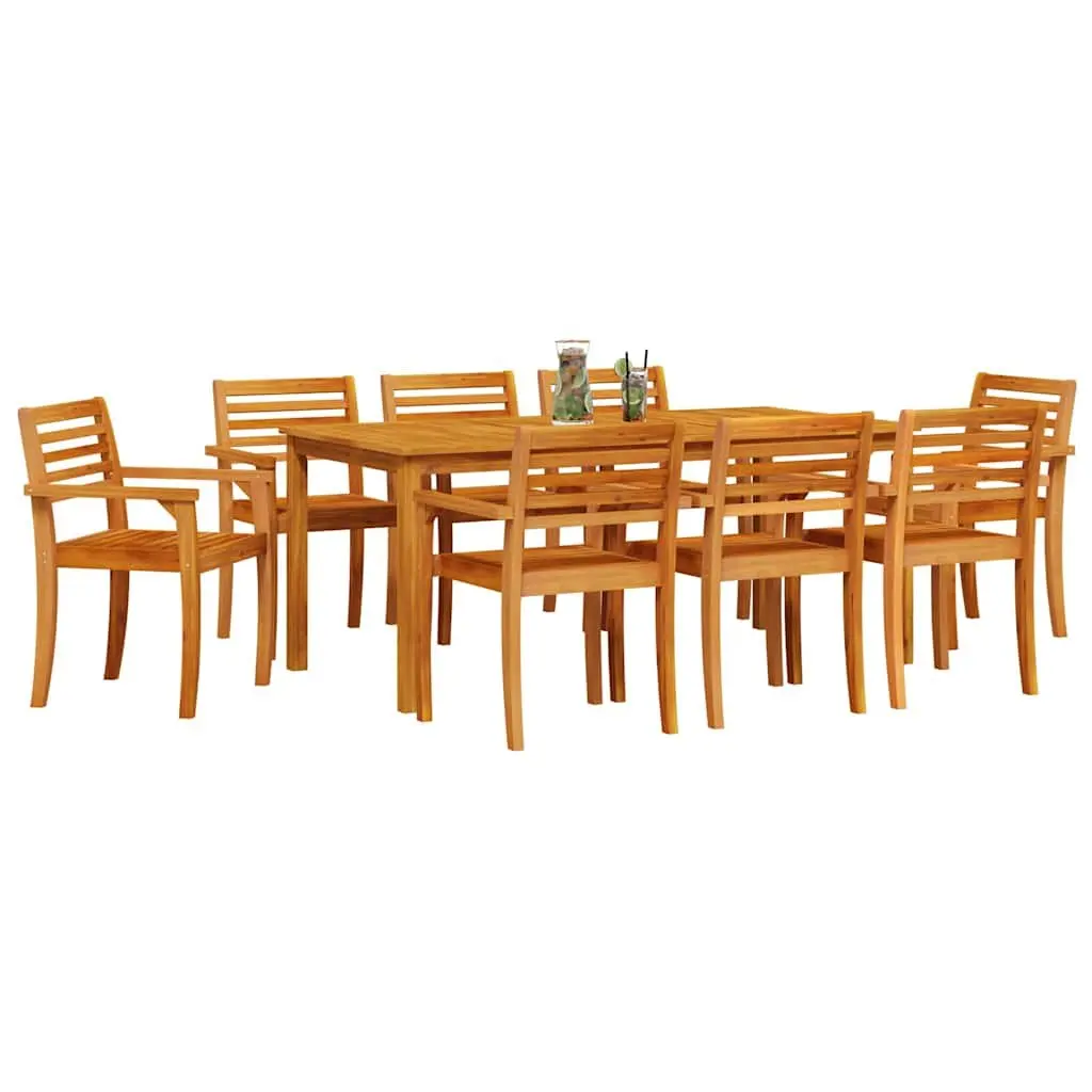 Garden Dining Set Brown 9 Pieces Solid Acacia Wood Outdoor Patio Furniture