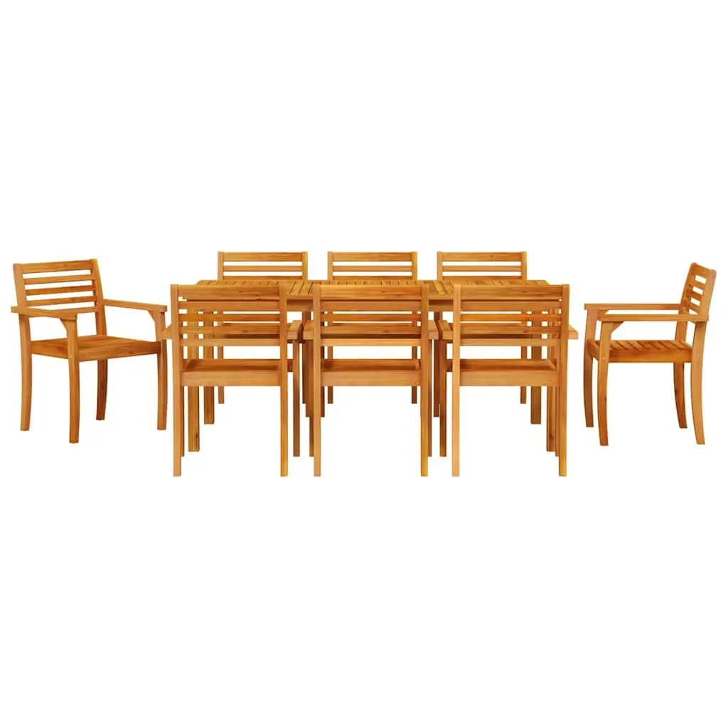 Garden Dining Set Brown 9 Pieces Solid Acacia Wood Outdoor Patio Furniture