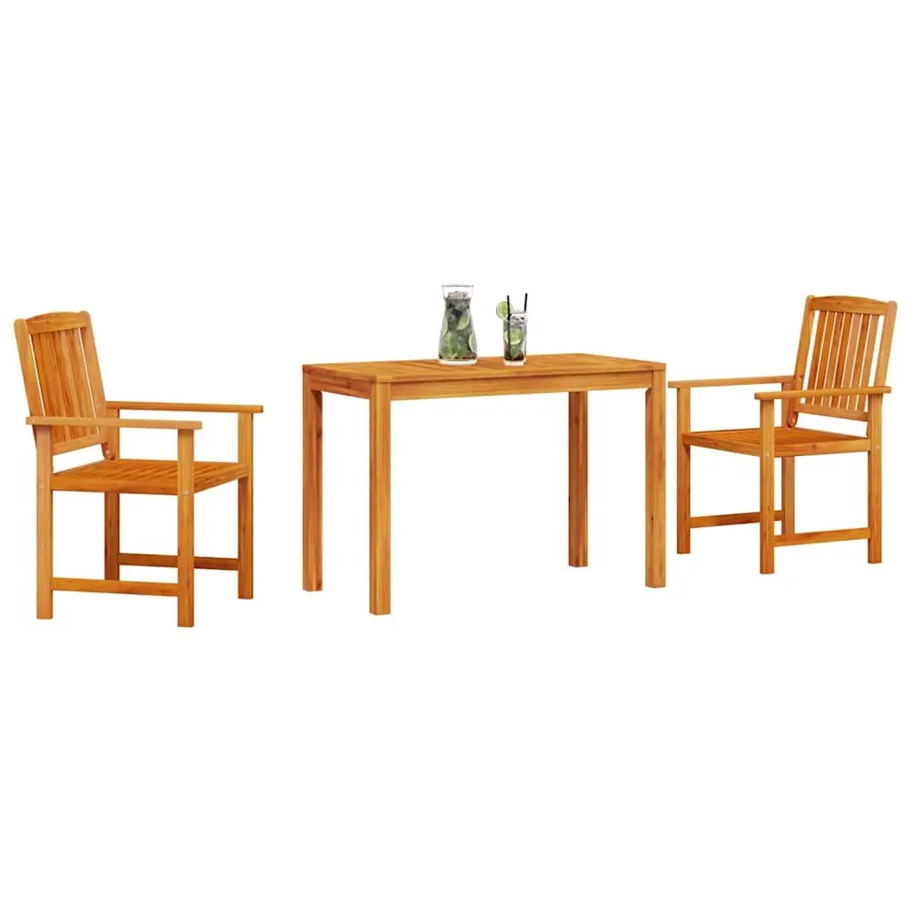 Garden Dining Set 3 Piece Brown Solid Acacia Wood Rectangular Table Outdoor