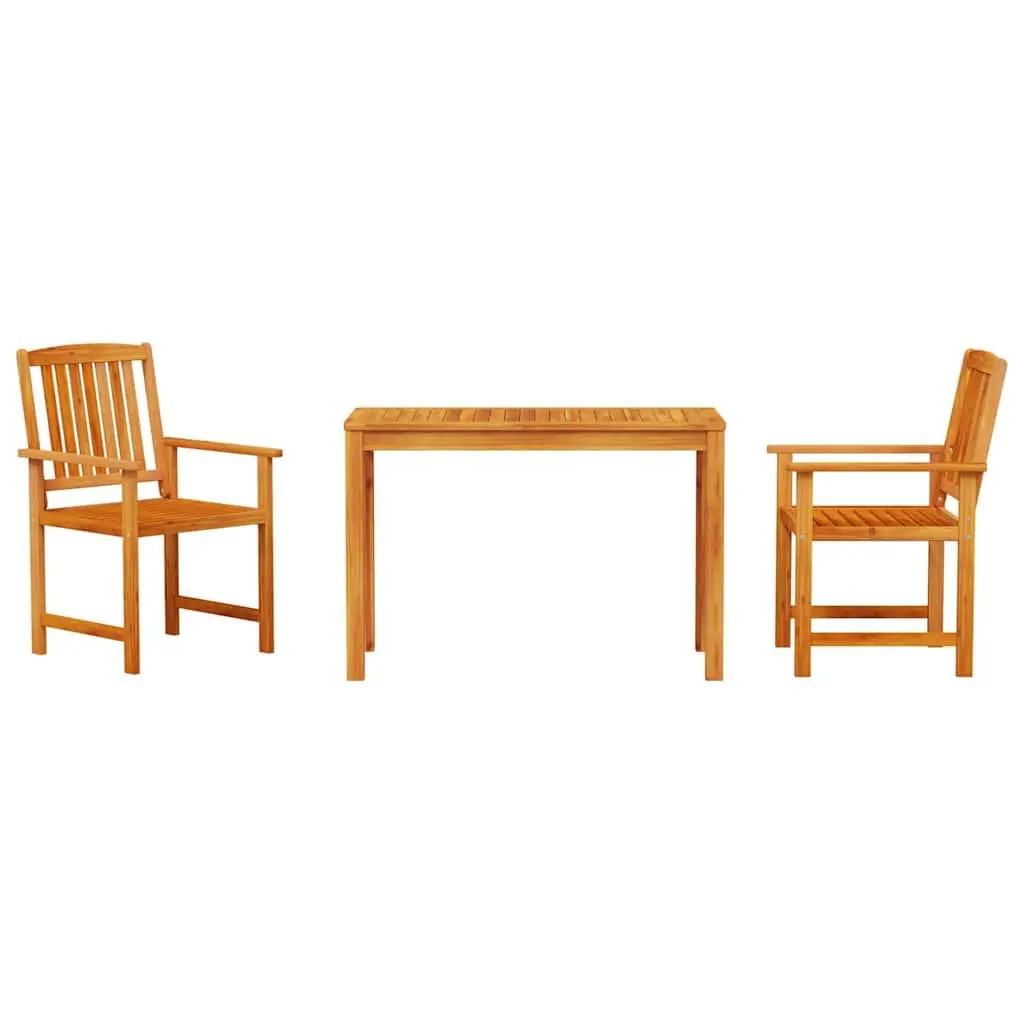 Garden Dining Set 3 Piece Brown Solid Acacia Wood Rectangular Table Outdoor