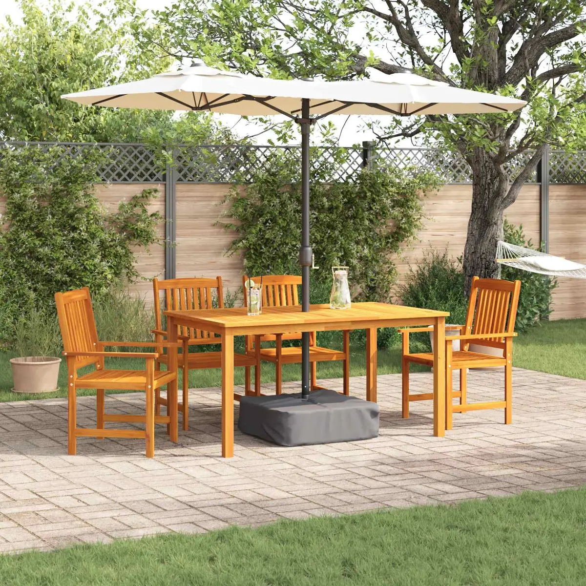 Garden Dining Set Brown 5 Pieces Solid Acacia Wood Outdoor Table Chairs